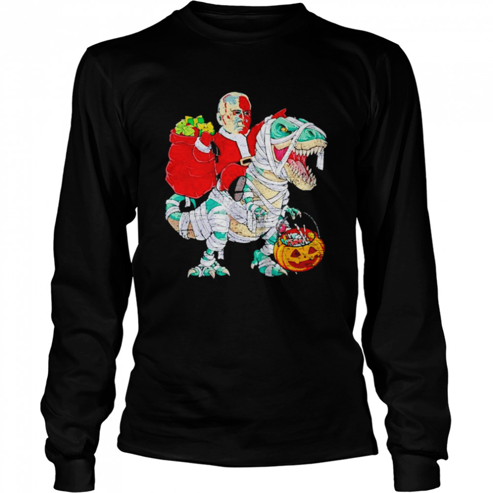 Biden Riding Dinosaur T rex Christmas shirt Long Sleeved T-shirt