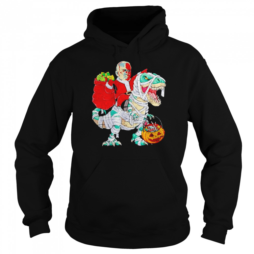 Biden Riding Dinosaur T rex Christmas shirt Unisex Hoodie