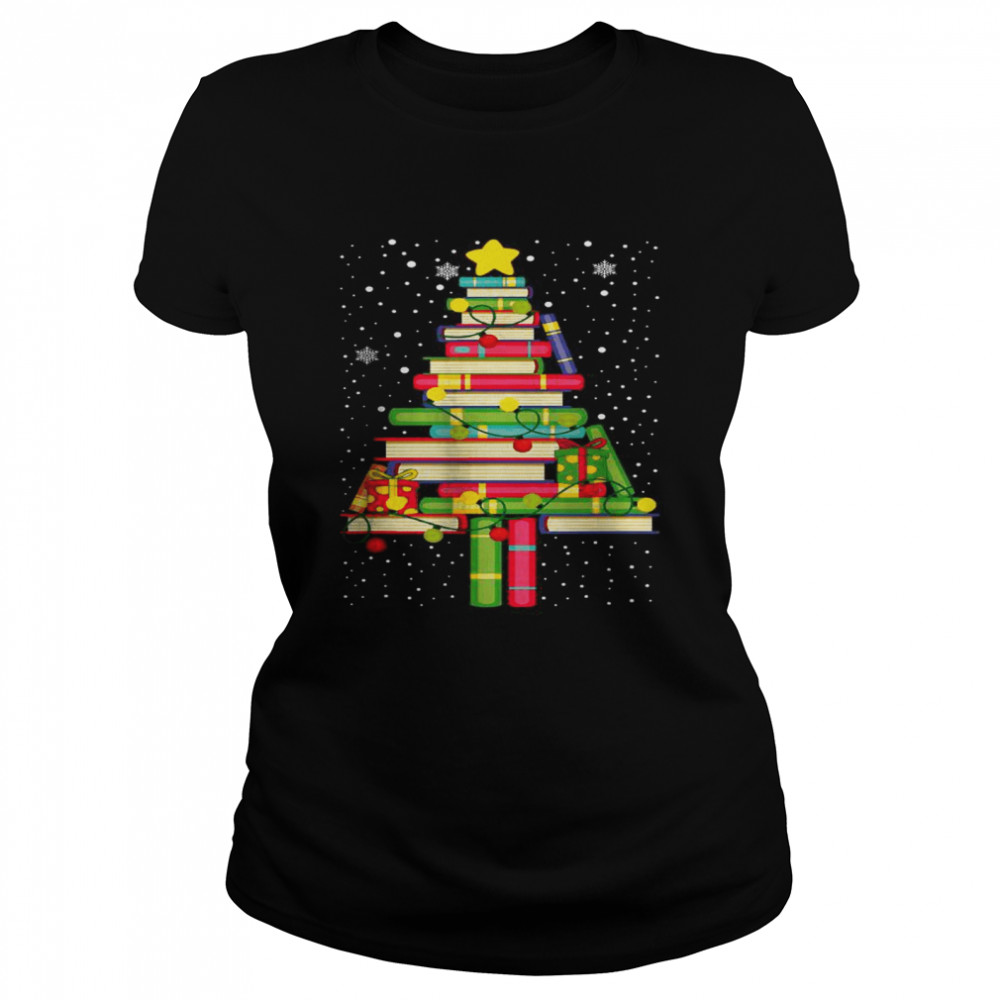 Books Christmas Tree Xmas Librarian Book Lovers Pajama T- Classic Women's T-shirt