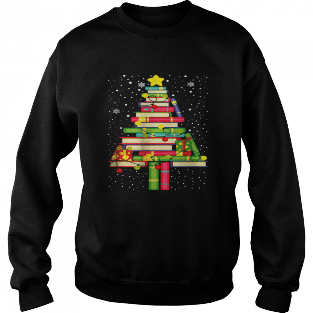 Books Christmas Tree Xmas Librarian Book Lovers Pajama T- Unisex Sweatshirt