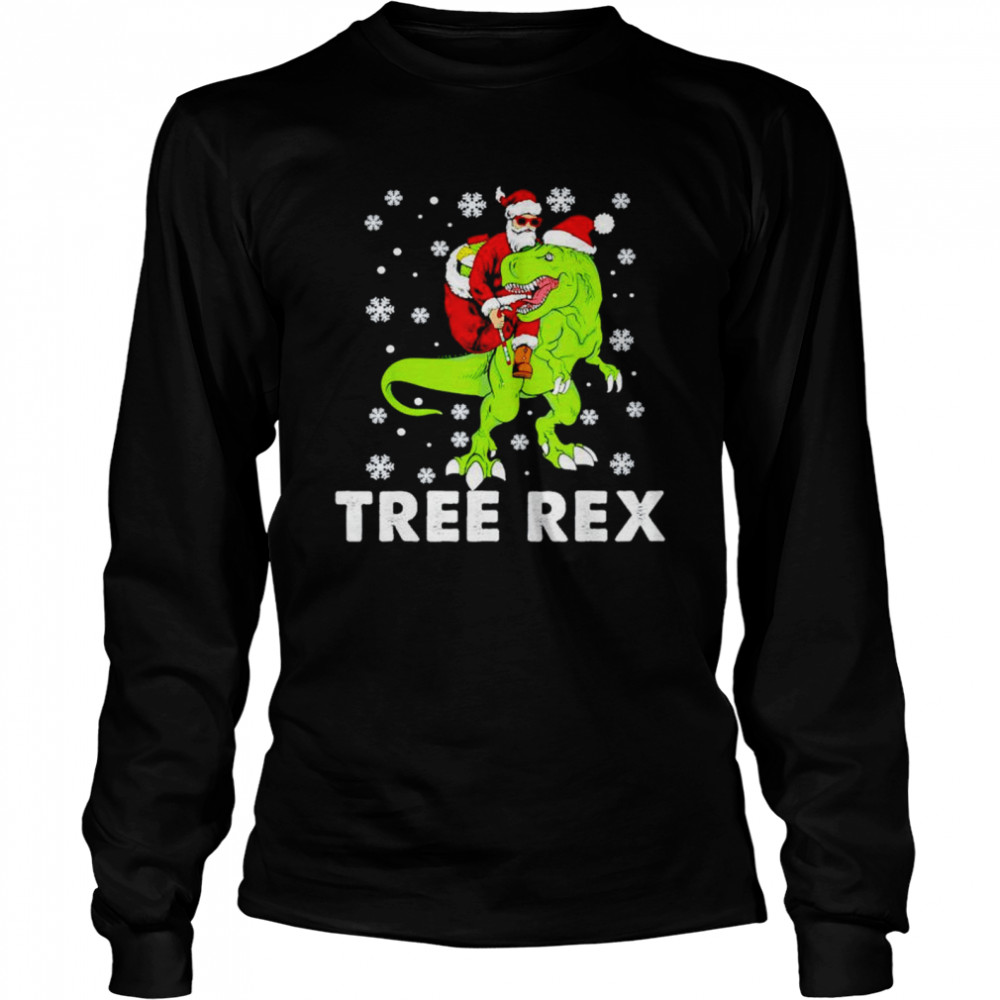 Christmas Dinosaur Tree Rex Pajamas Santa shirt Long Sleeved T-shirt