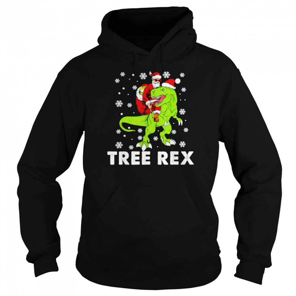 Christmas Dinosaur Tree Rex Pajamas Santa shirt Unisex Hoodie