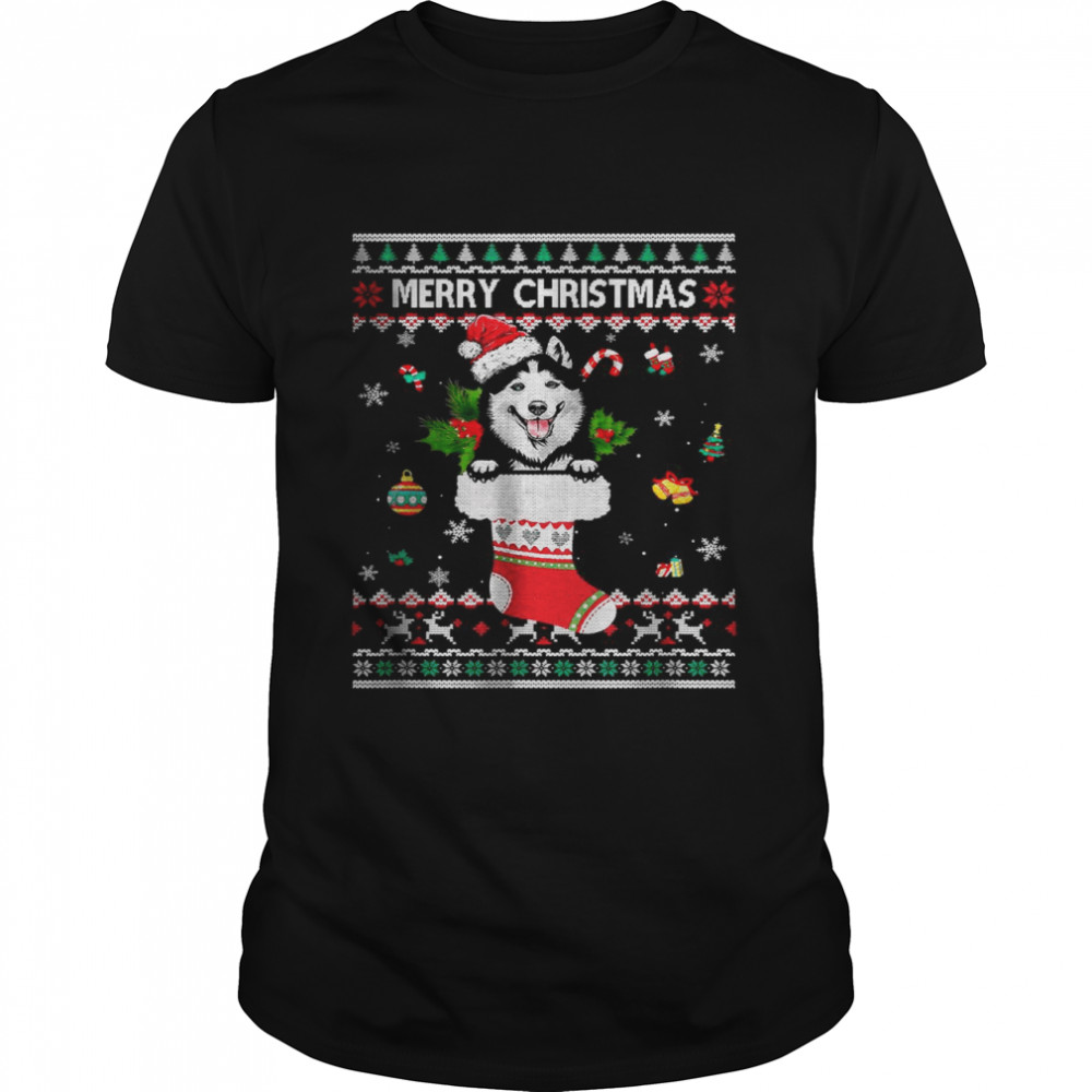 Merry Christmas Siberian Husky In Sock Dog Ugly Xmas T- Classic Men's T-shirt