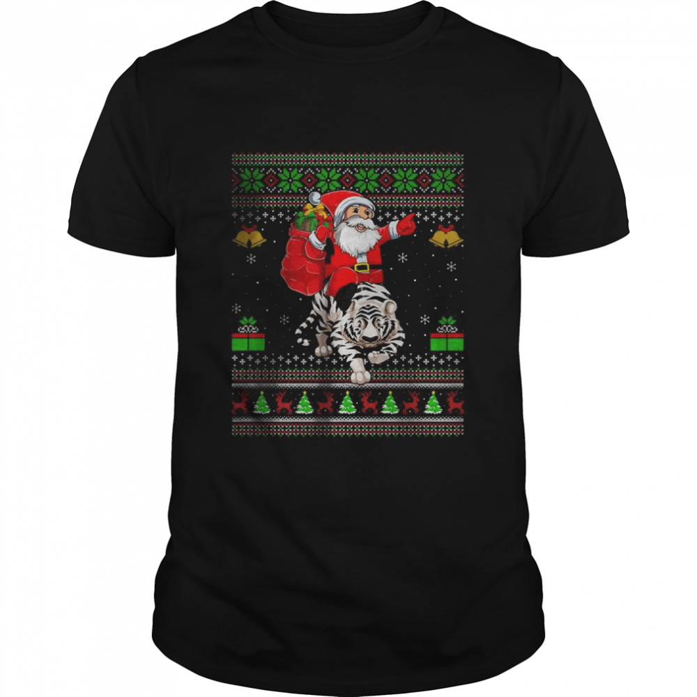 Ugly Xmas Santa Claus Riding White Tiger Christmas T-Shirt
