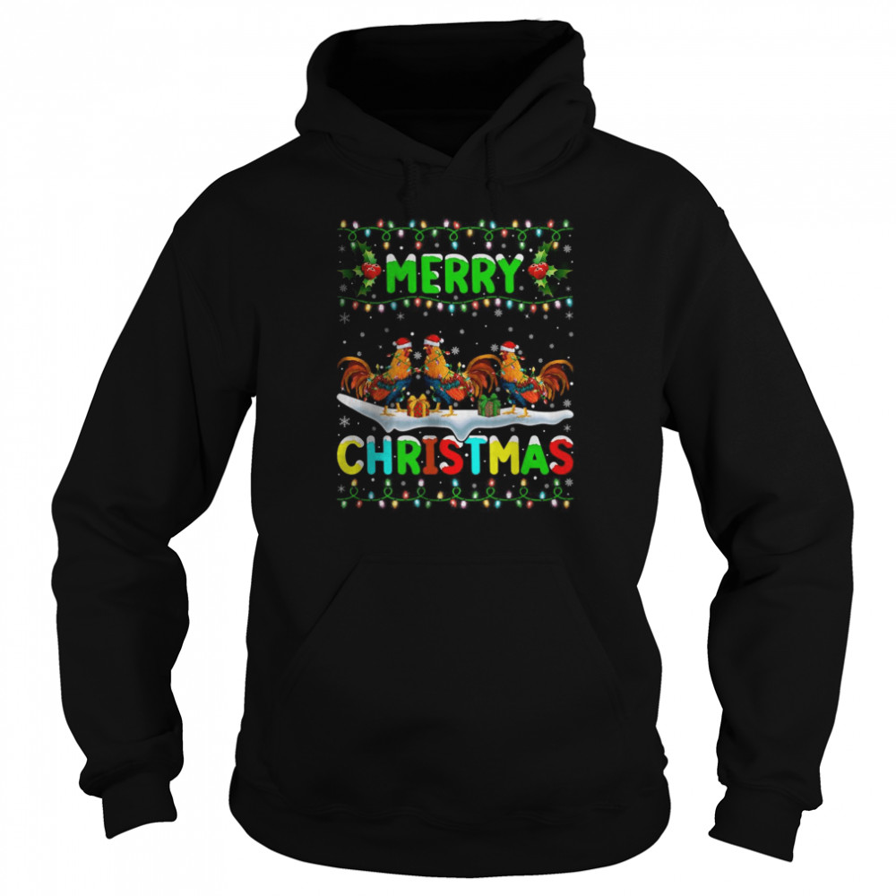 Best Xmas Rooster Bird Lighting Santa Hat Merry Christmas Rooster shirt Unisex Hoodie