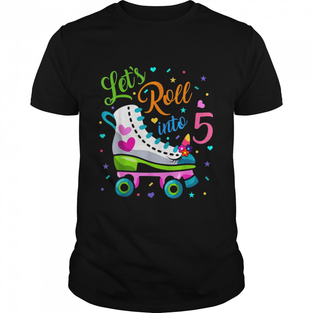 Let’s Rolling Into 5 Years Old 5th Birthday Skating Unicorn Shirt