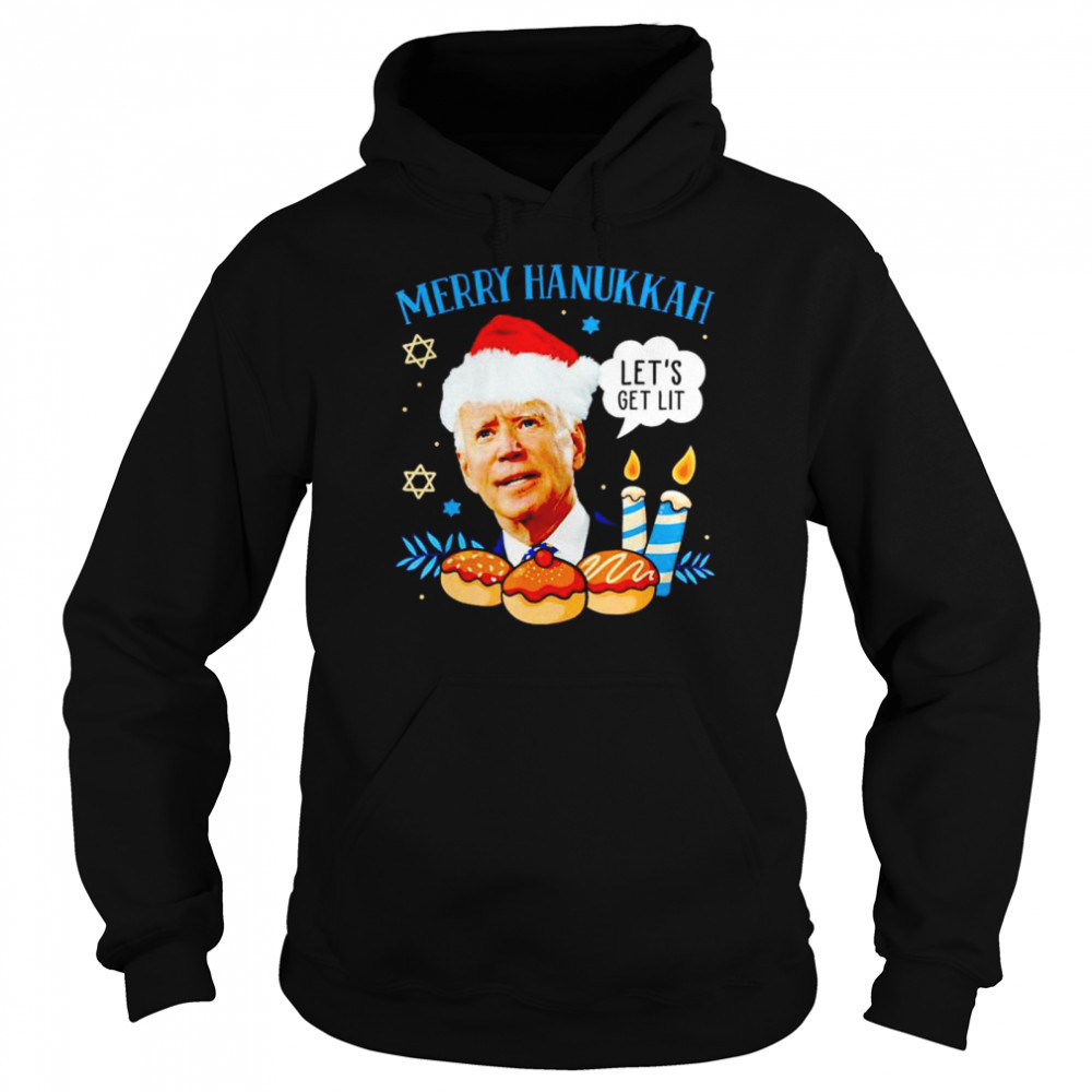 Nice biden Merry Hanukkah let’s get lit Christmas sweater Unisex Hoodie