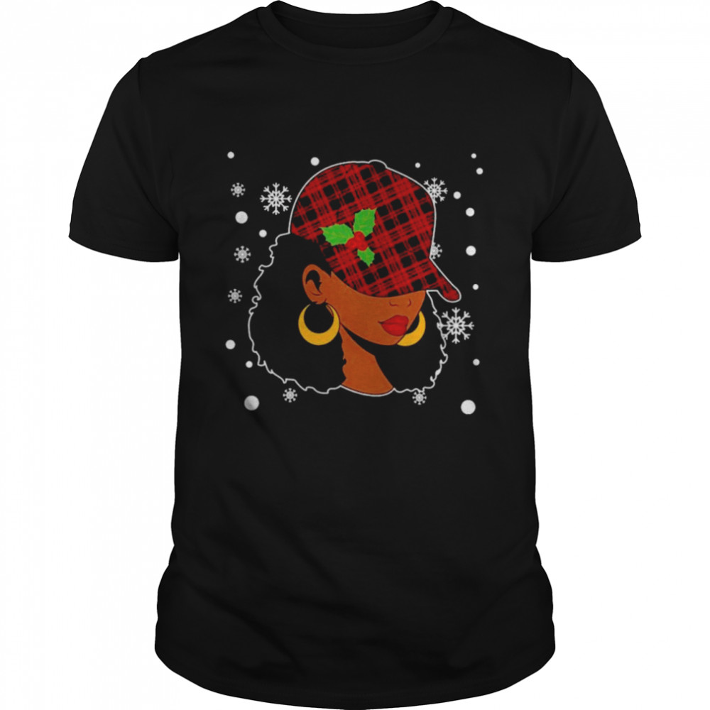 Black African American Santa Hat Red Plaid Melanin shirt Classic Men's T-shirt
