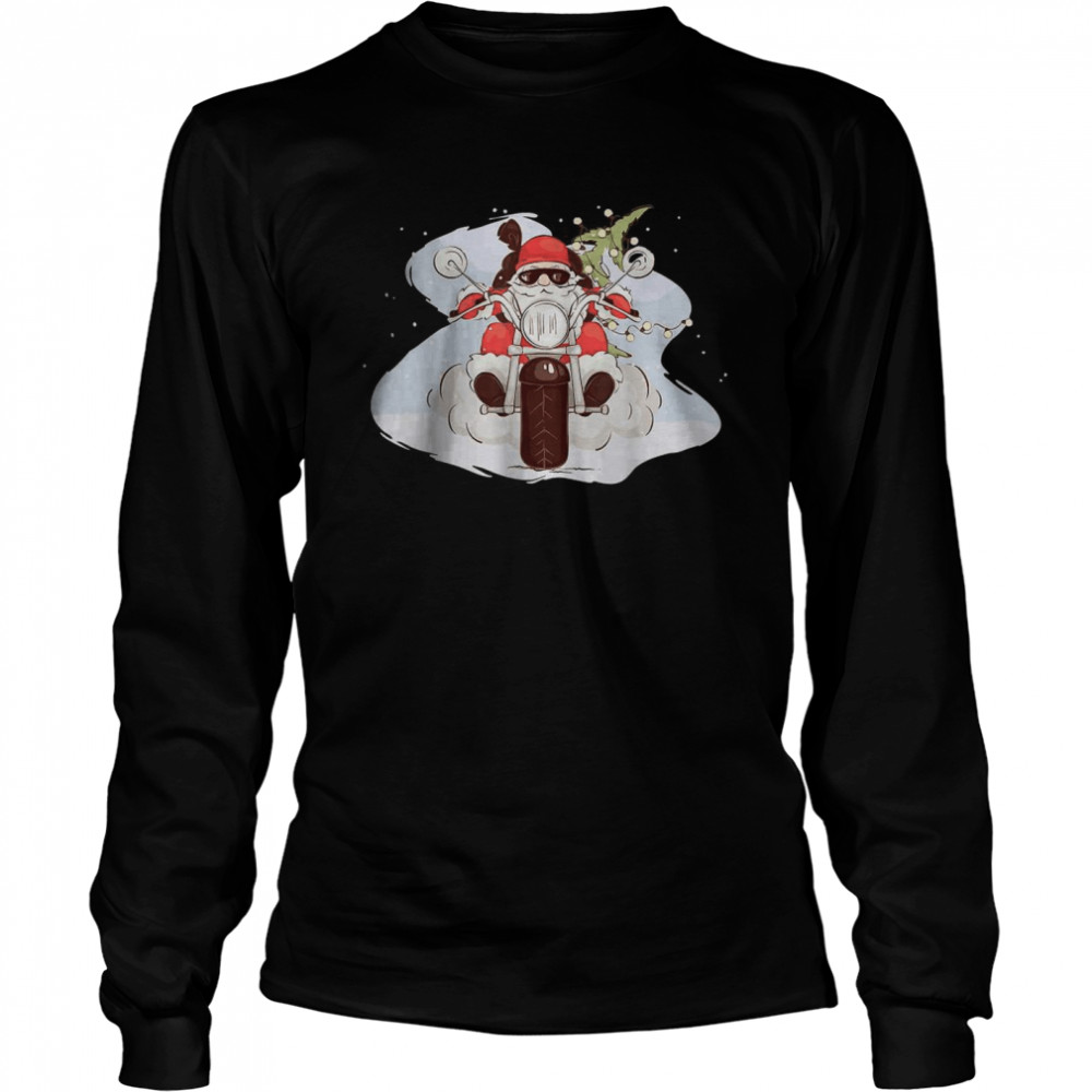 Merry Christmas Cool Santa Riding A Motorcycle Long Sleeved T-shirt