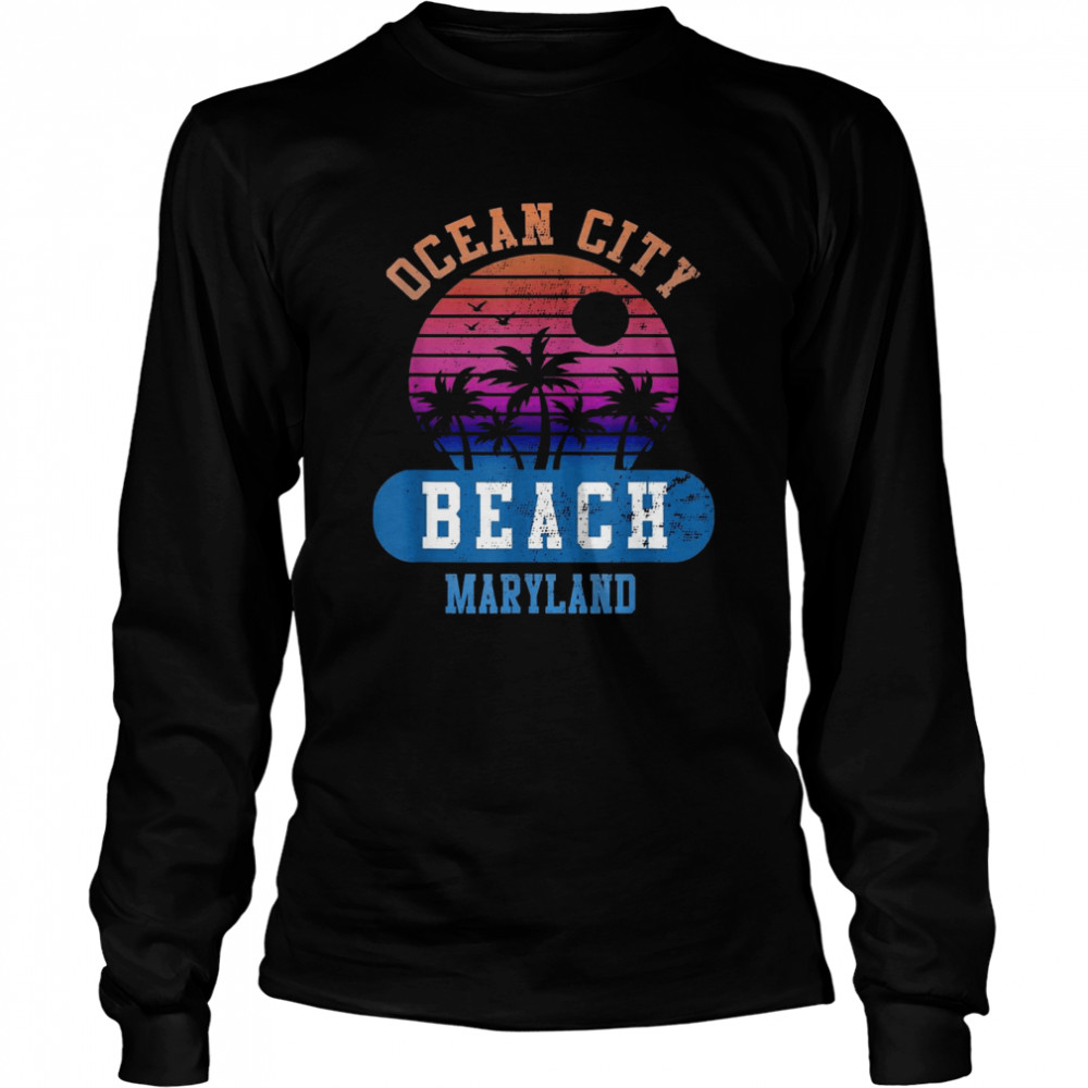 OCEAN CITY BEACH MARYLAND Retro Sunset Summer Vibe Aesthetic Long Sleeved T-shirt