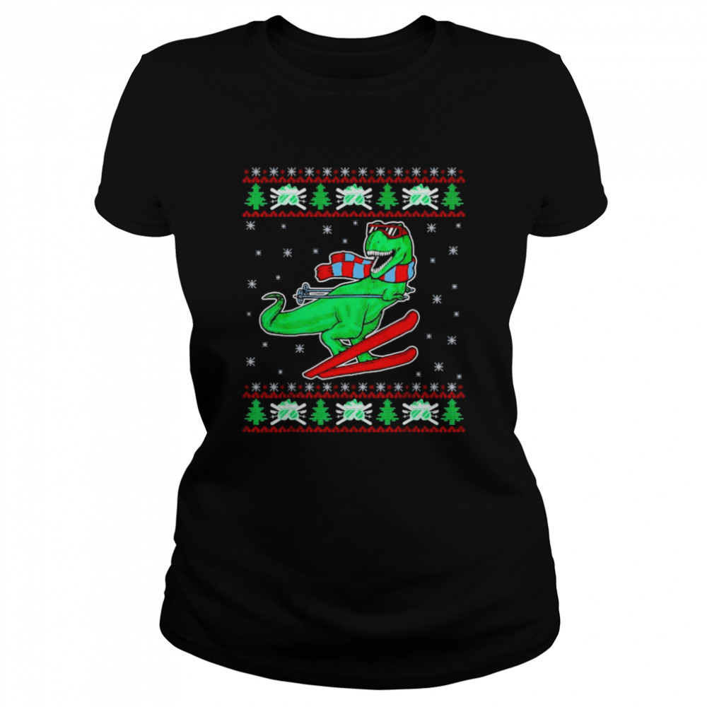 T-Rex skiing ugly christmas shirt Classic Women's T-shirt