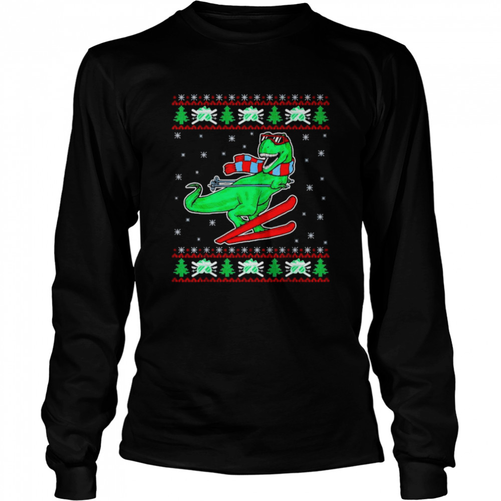 T-Rex skiing ugly christmas shirt Long Sleeved T-shirt