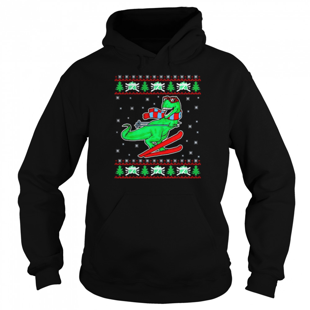 T-Rex skiing ugly christmas shirt Unisex Hoodie