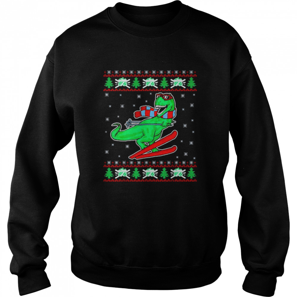 T-Rex skiing ugly christmas shirt Unisex Sweatshirt