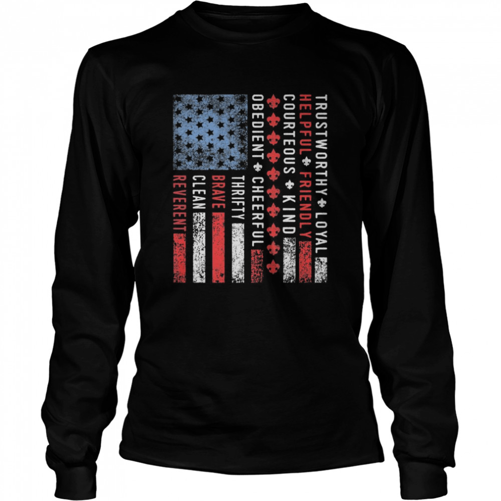 Vintage US America Flag Scouting Scout Law Long Sleeved T-shirt