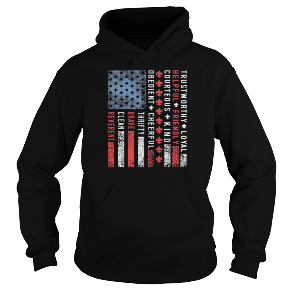 Vintage US America Flag Scouting Scout Law Unisex Hoodie