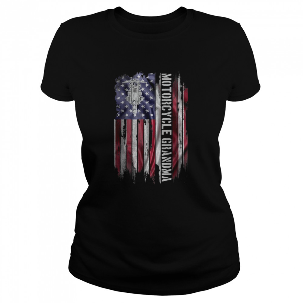 Vintage USA Flag Motorcycle Dirt Bike Grandma Silhouette T- Classic Women's T-shirt