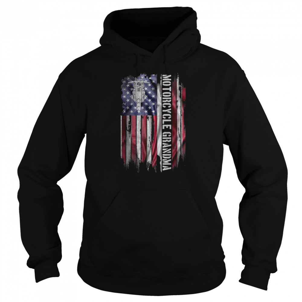 Vintage USA Flag Motorcycle Dirt Bike Grandma Silhouette T- Unisex Hoodie