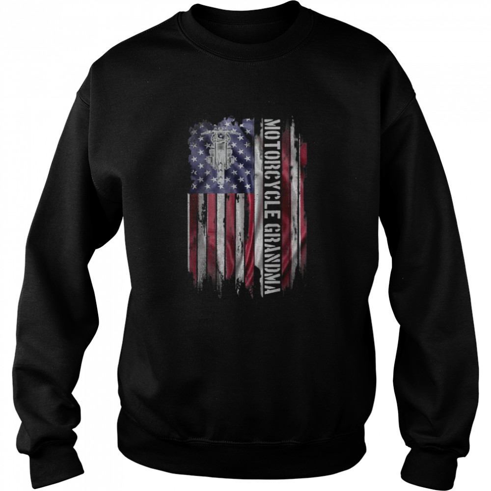 Vintage USA Flag Motorcycle Dirt Bike Grandma Silhouette T- Unisex Sweatshirt