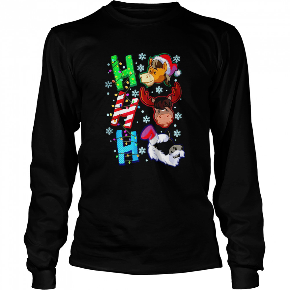 Horse Riding Ho Ho Ho Christmas Santa Xmas Horses T- Long Sleeved T-shirt