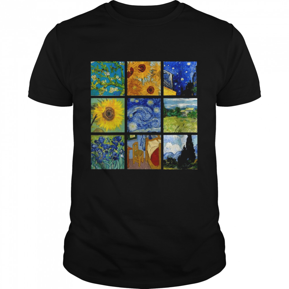 Painting Collage with Sunflowers and Starry Night Classic Men's T-shirt