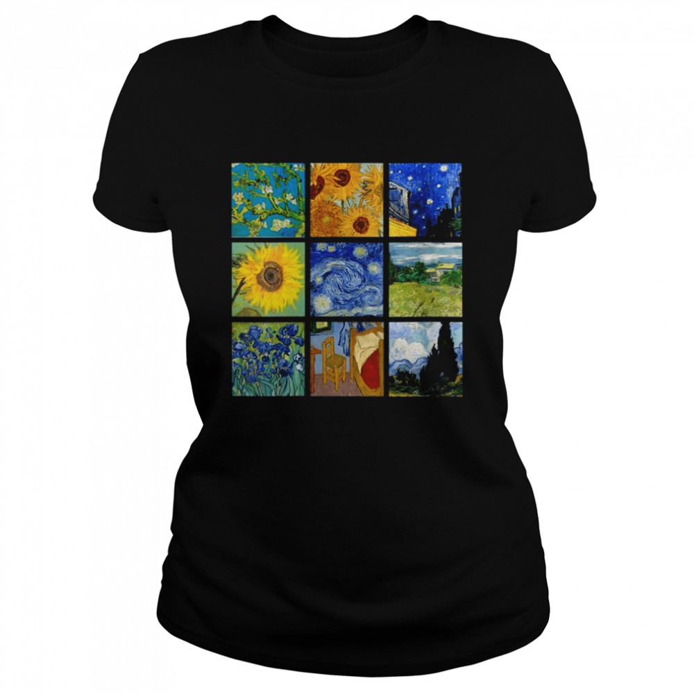 Painting Collage with Sunflowers and Starry Night Classic Women's T-shirt