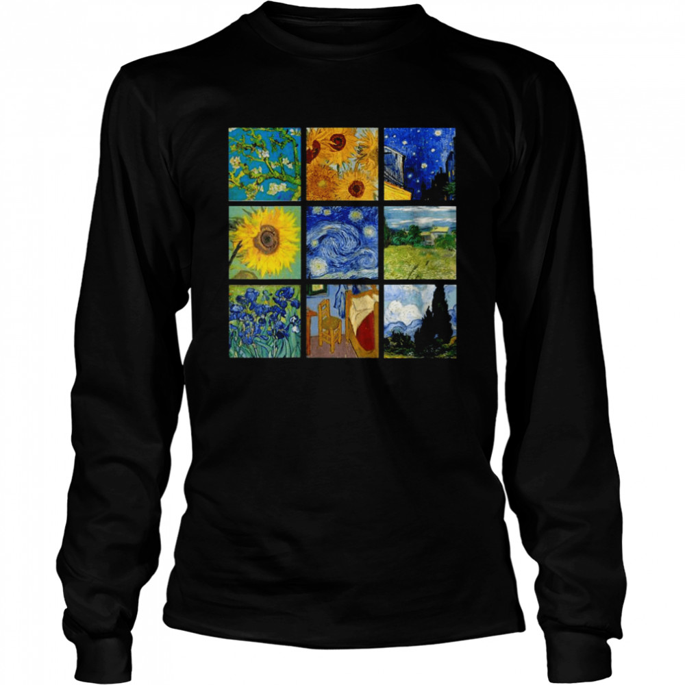 Painting Collage with Sunflowers and Starry Night Long Sleeved T-shirt