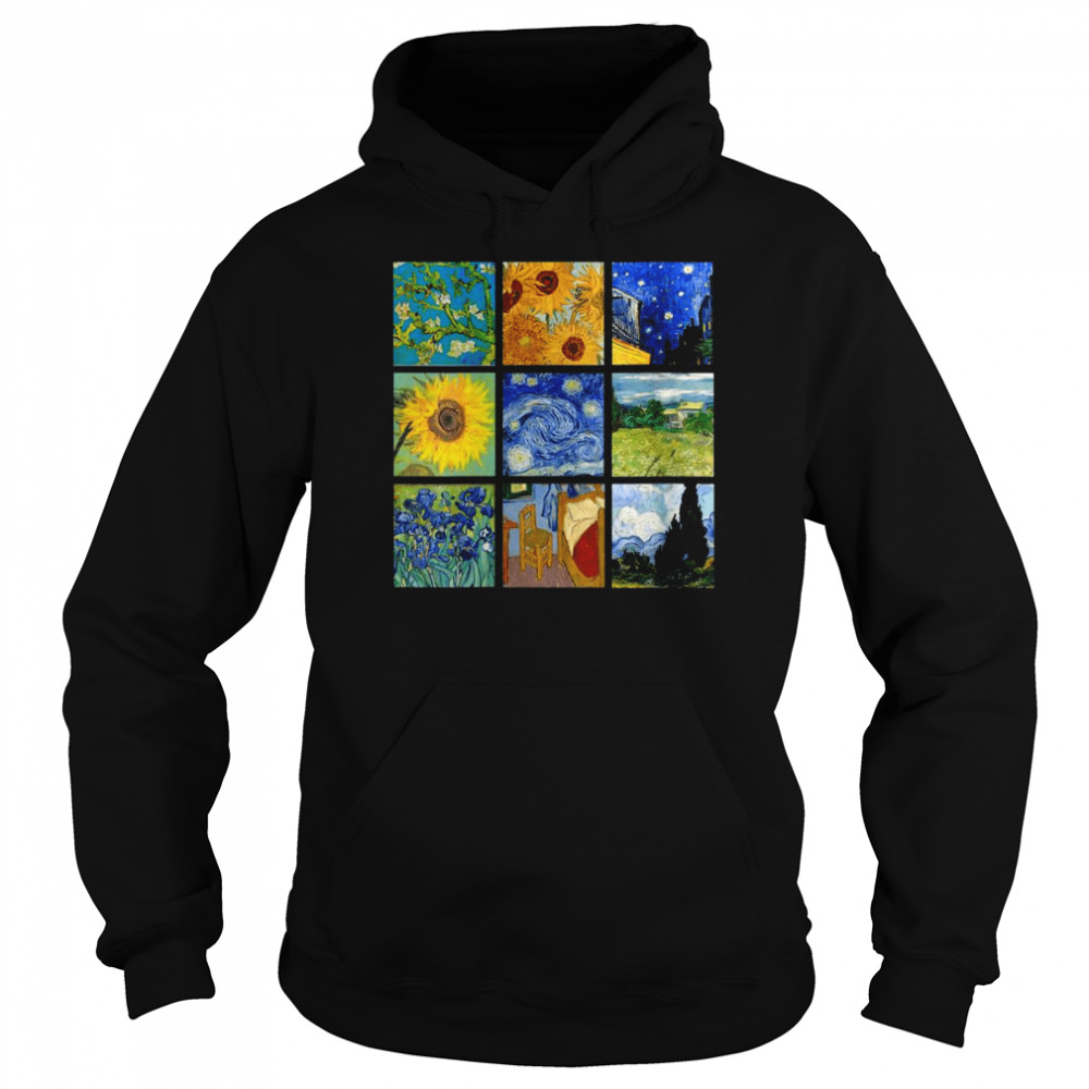 Painting Collage with Sunflowers and Starry Night Unisex Hoodie