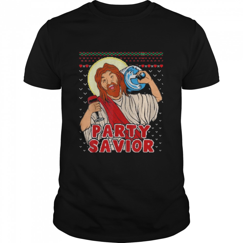 Party Savior Jesus Christ Santa Beer Ugly Christmas shirt Classic Men's T-shirt