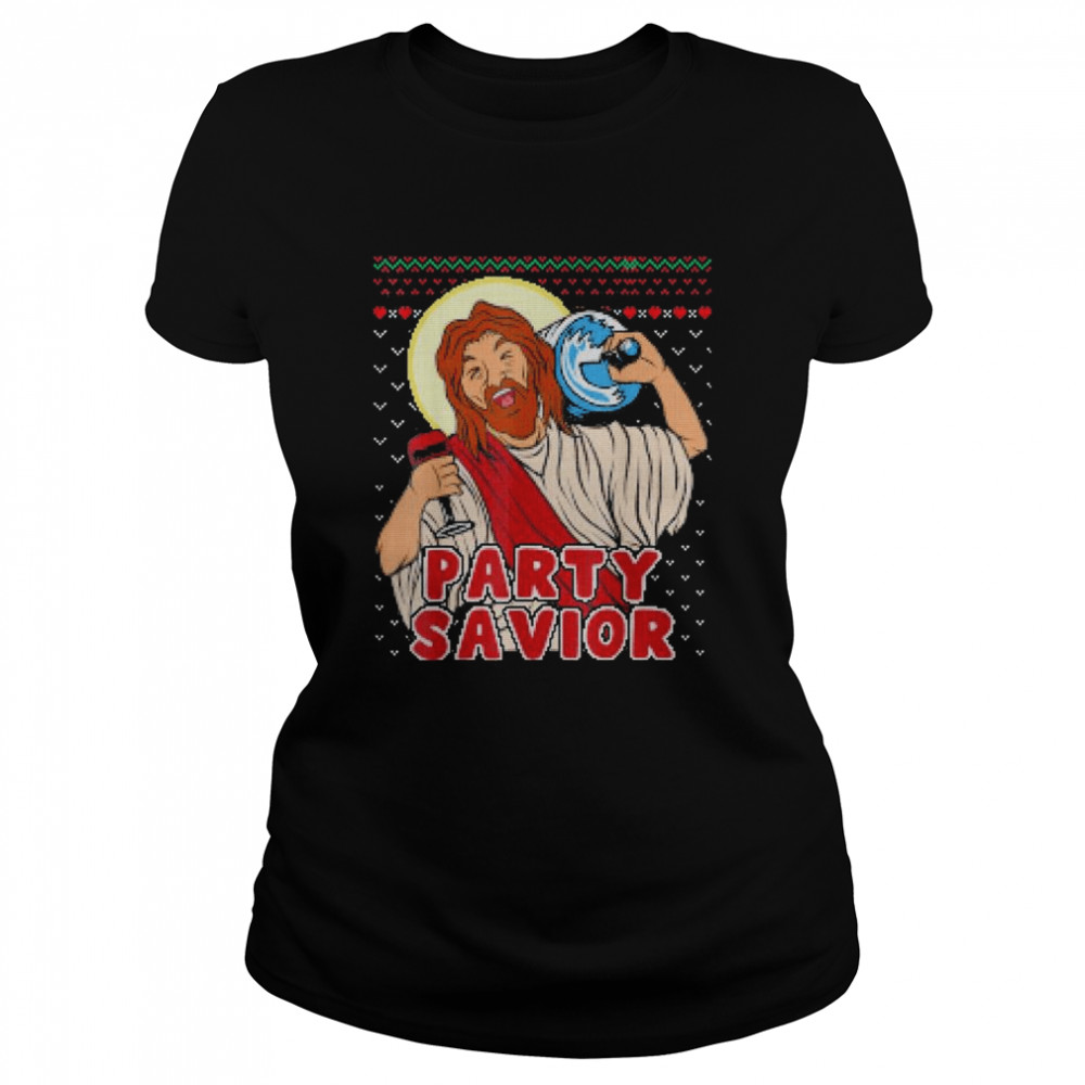 Party Savior Jesus Christ Santa Beer Ugly Christmas shirt Classic Women's T-shirt