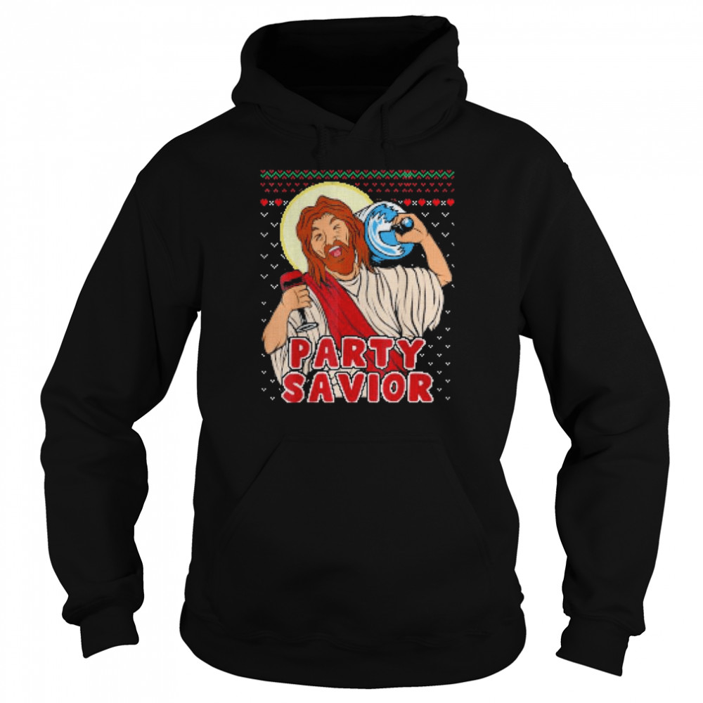 Party Savior Jesus Christ Santa Beer Ugly Christmas shirt Unisex Hoodie