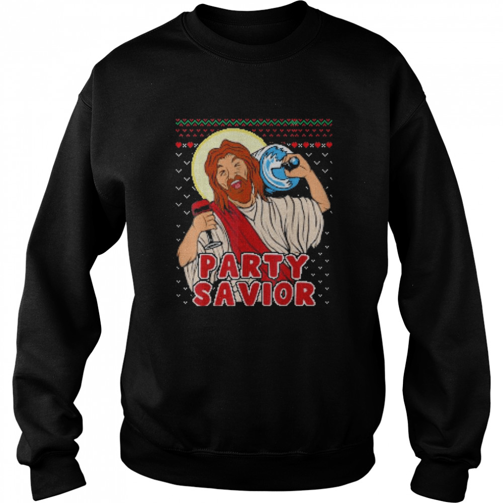 Party Savior Jesus Christ Santa Beer Ugly Christmas shirt Unisex Sweatshirt