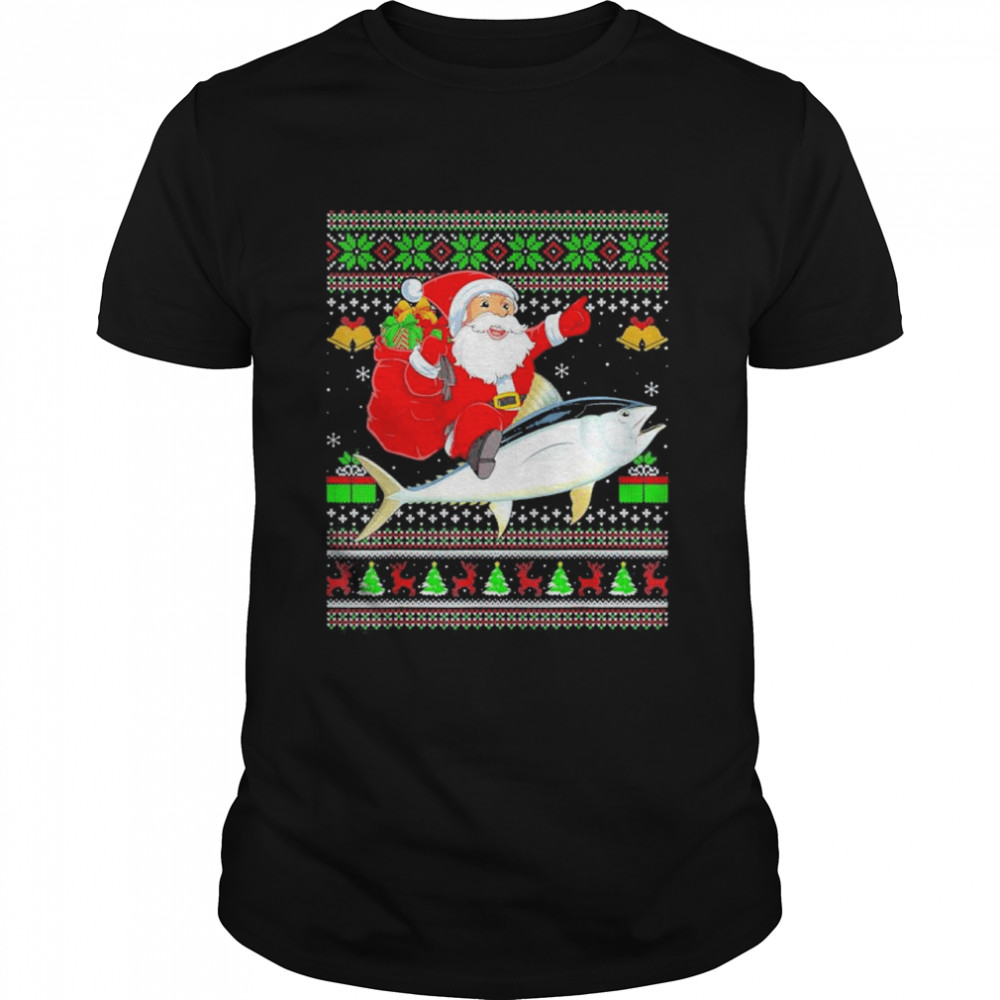 Ugly Xmas Santa Claus Riding Tuna Fish Christmas shirt Classic Men's T-shirt