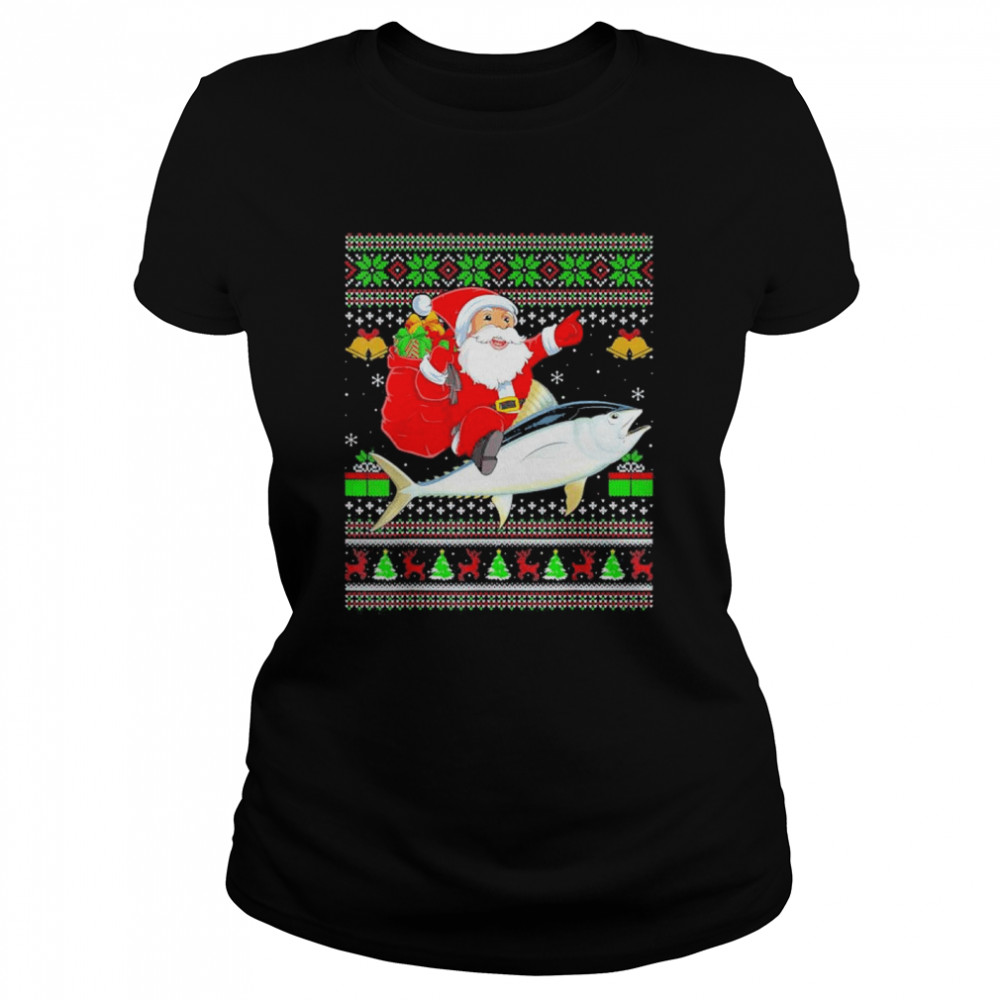 Ugly Xmas Santa Claus Riding Tuna Fish Christmas shirt Classic Women's T-shirt