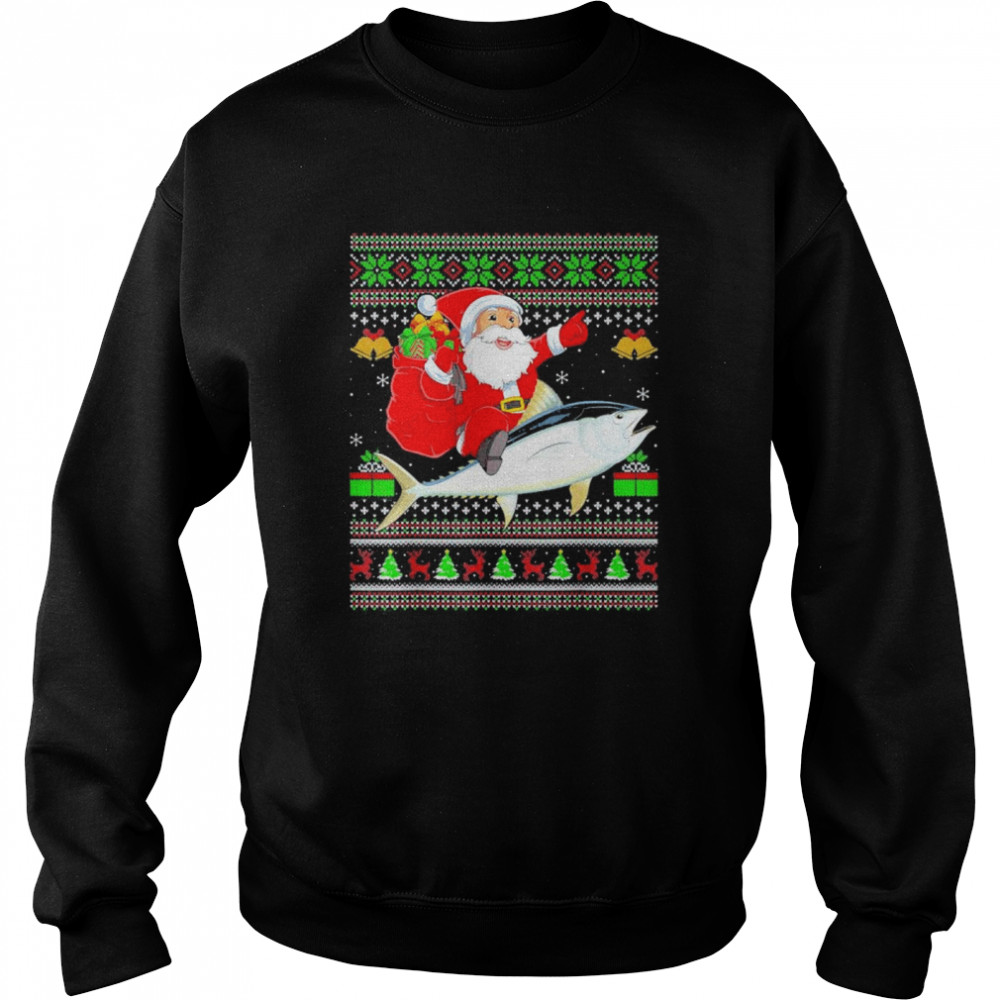 Ugly Xmas Santa Claus Riding Tuna Fish Christmas shirt Unisex Sweatshirt