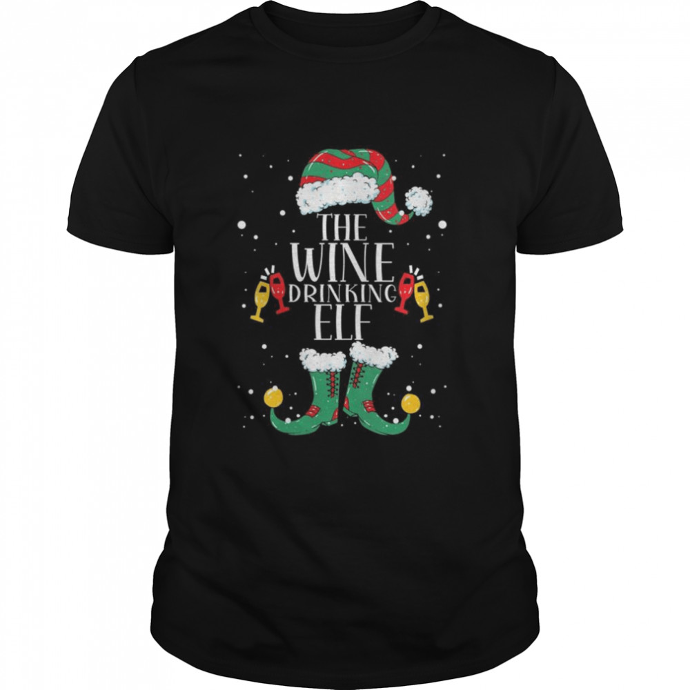 Wine Drinking Elf Matching Family Christmas Pajama  Classic Men's T-shirt