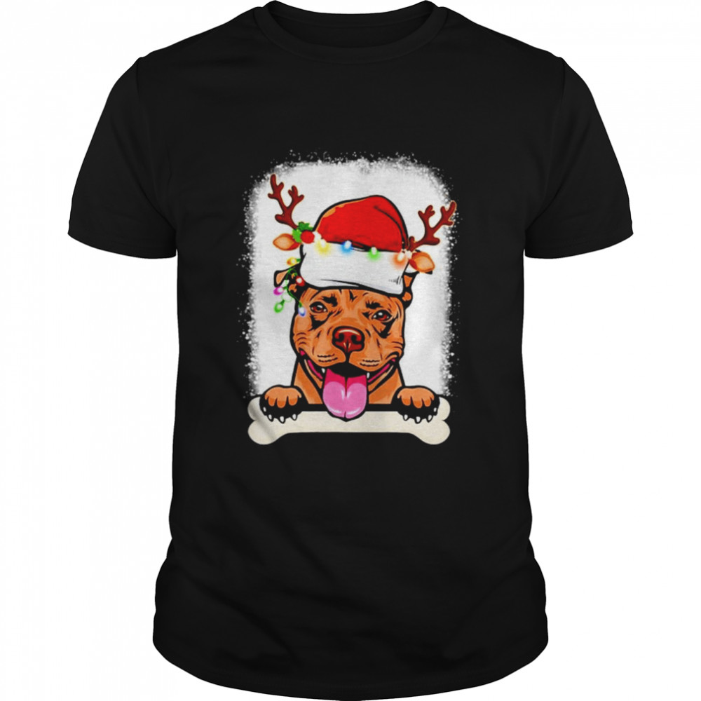 Christmas PitBull reindeer Santa hat shirt Classic Men's T-shirt