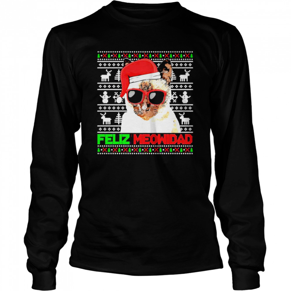 Siamese Cat Feliz Meowidad Christmas Sweater Long Sleeved T-shirt