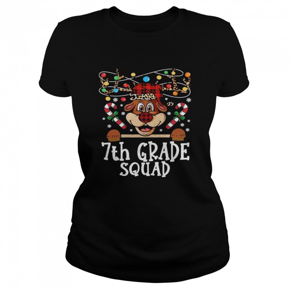 7th grade Squad Reindeer Christmas Teacher squad Xmas Lights  Classic Women's T-shirt