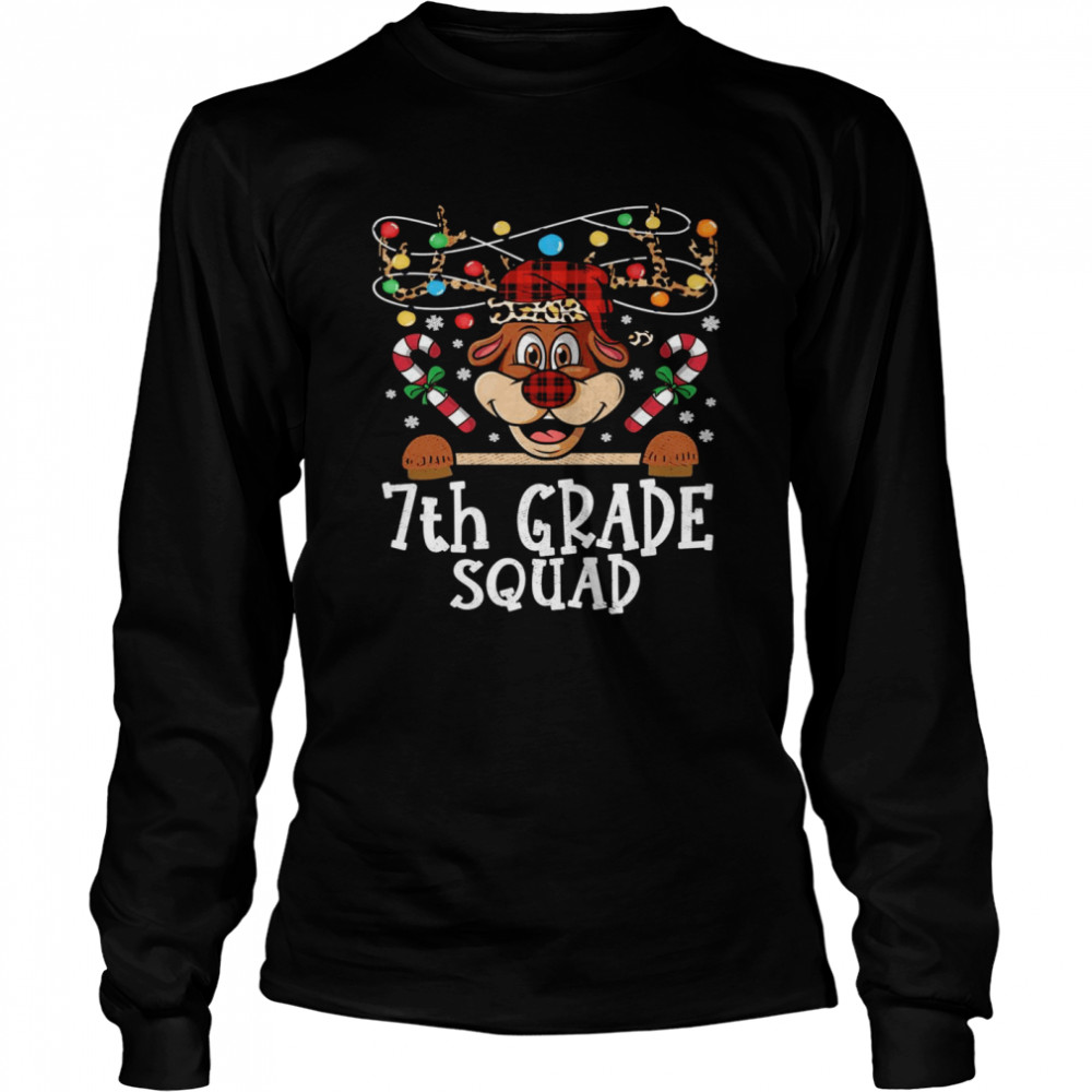 7th grade Squad Reindeer Christmas Teacher squad Xmas Lights  Long Sleeved T-shirt