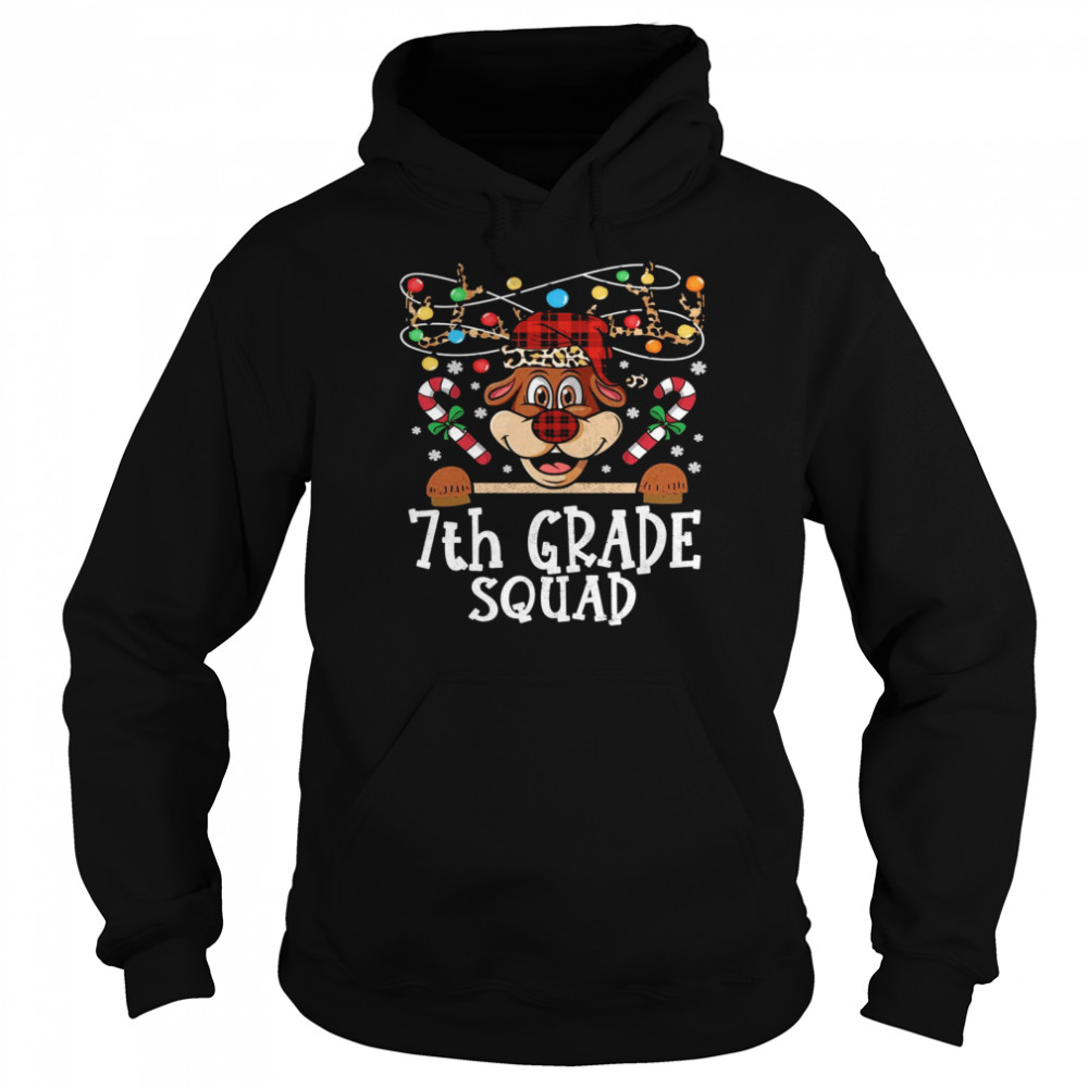 7th grade Squad Reindeer Christmas Teacher squad Xmas Lights  Unisex Hoodie