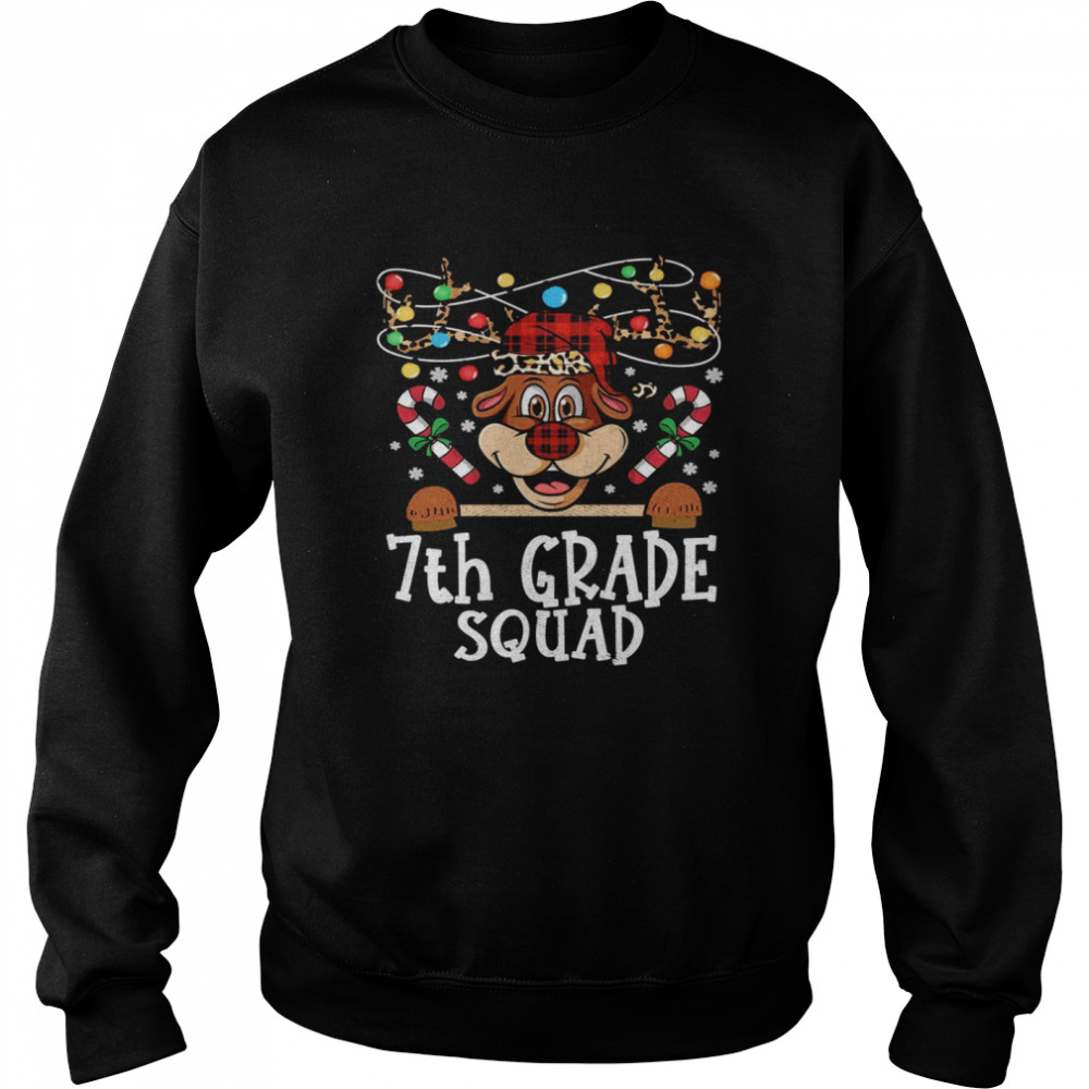 7th grade Squad Reindeer Christmas Teacher squad Xmas Lights  Unisex Sweatshirt