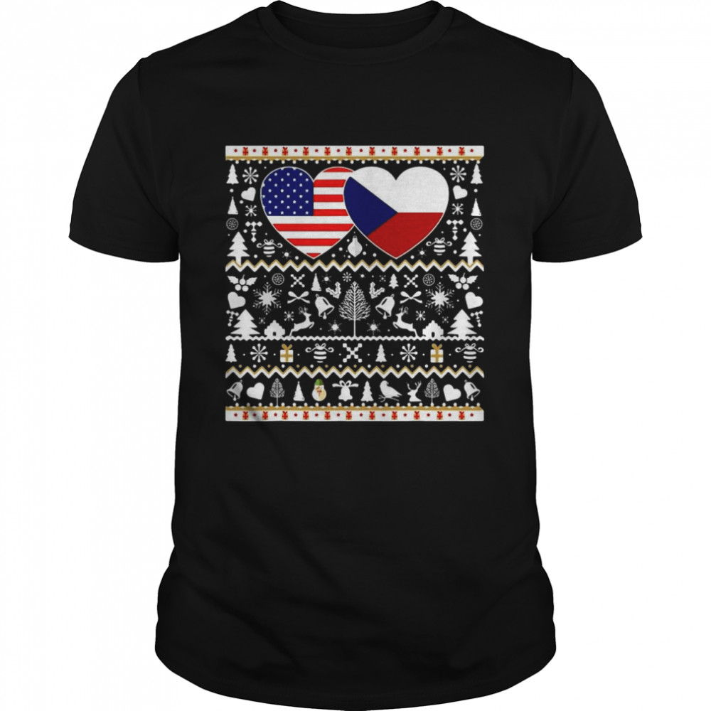 Czech Republic Usa Flag Christmas Tee For Czechs Americans Sweater Shirt