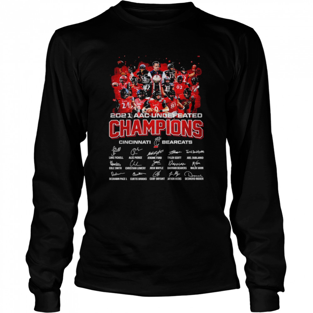 Cincinnati Bearcats 2021 Acc Undefeated Champions Signatures Thank  Long Sleeved T-shirt