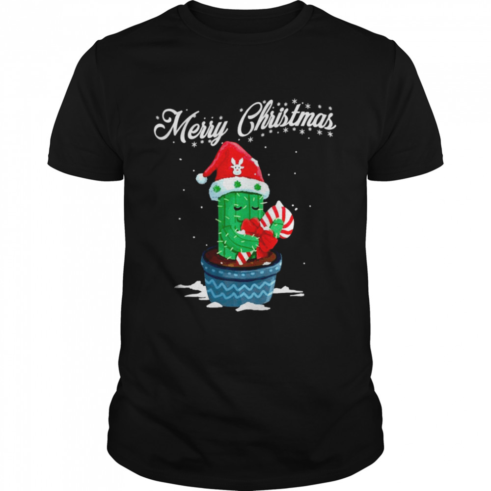 Merry Christmas Cute Cactus Santa Hat Candy Cane Xmas Classic Men's T-shirt