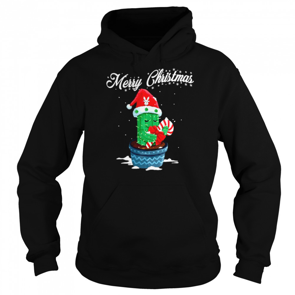 Merry Christmas Cute Cactus Santa Hat Candy Cane Xmas Unisex Hoodie