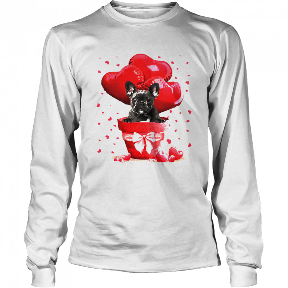 Valentine Pot BLACK French Bulldog Long Sleeved T-shirt