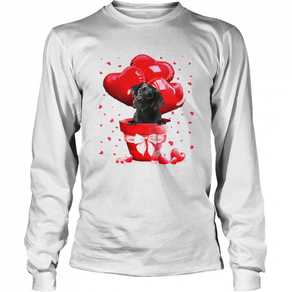 Valentine Pot Black Labrador Dogs Long Sleeved T-shirt