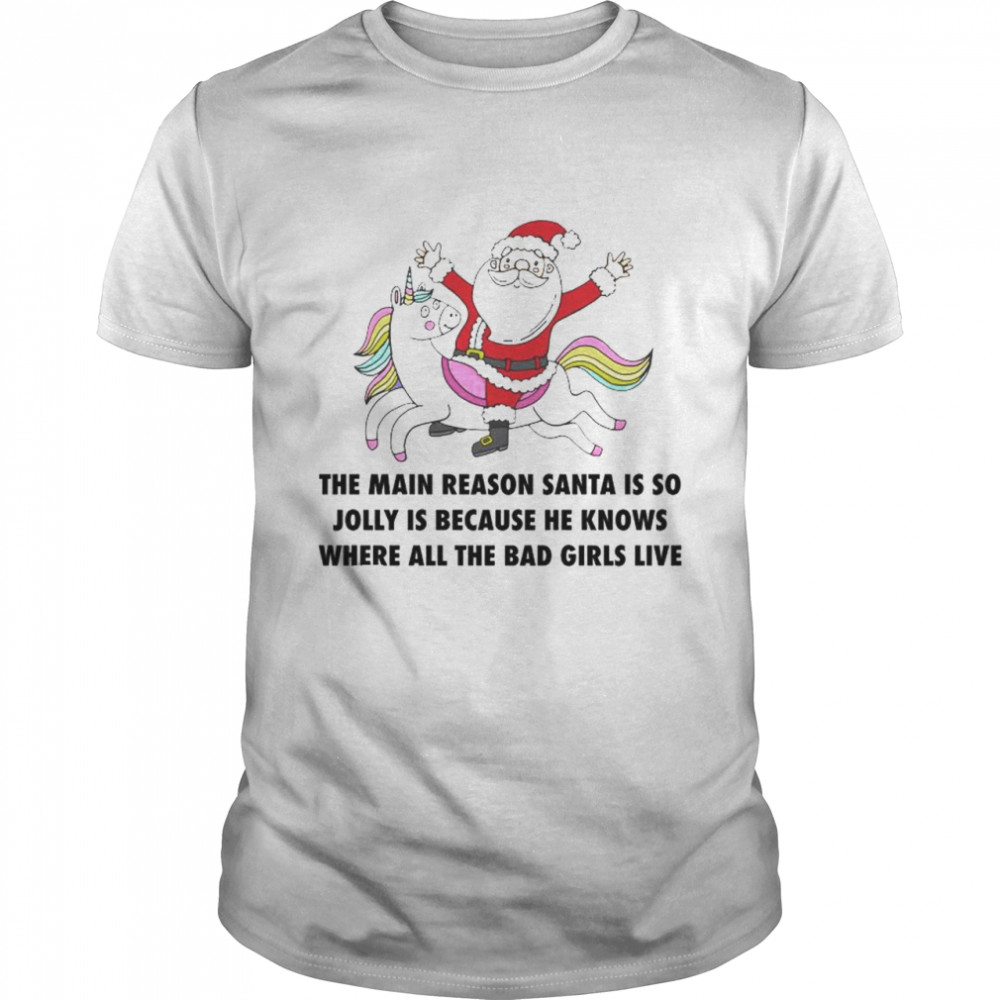 Womens Santa Is Jolly Because He Knows Where The Bad Girls Live Tshirt Funny