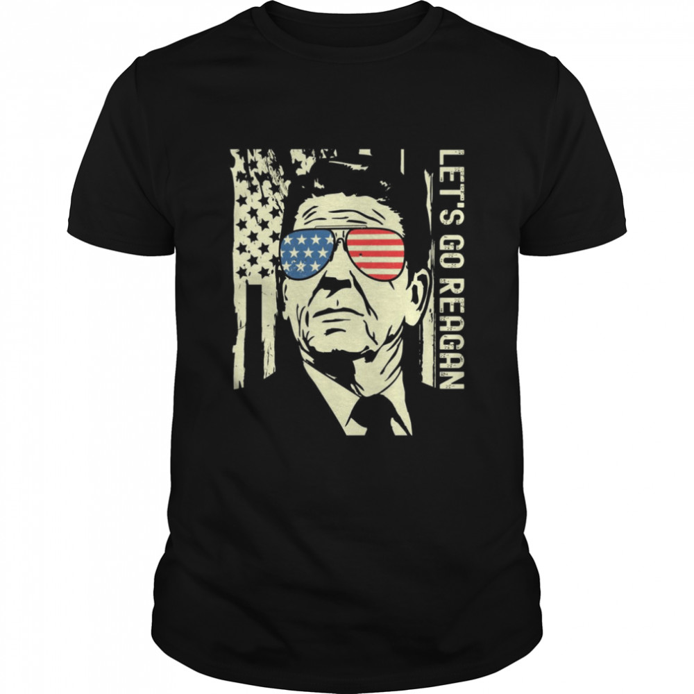 Vintage Let’s Go Reagan Chant with Retro USA Flag Sunglasses  Classic Men's T-shirt